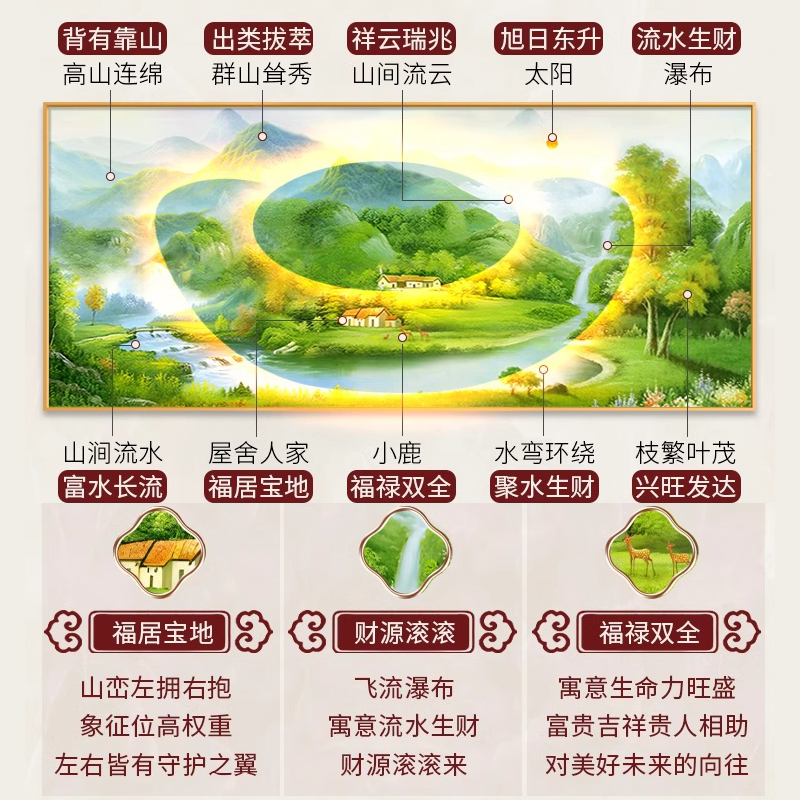 聚宝盆山水画客厅挂画沙发背景墙装饰画招财风景手绘油画大气壁画