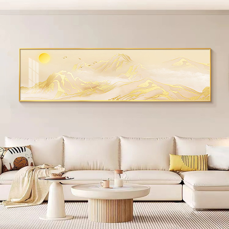 日照金山卧室床头装饰画轻奢高级感客厅聚财挂画茶室主卧简约壁画