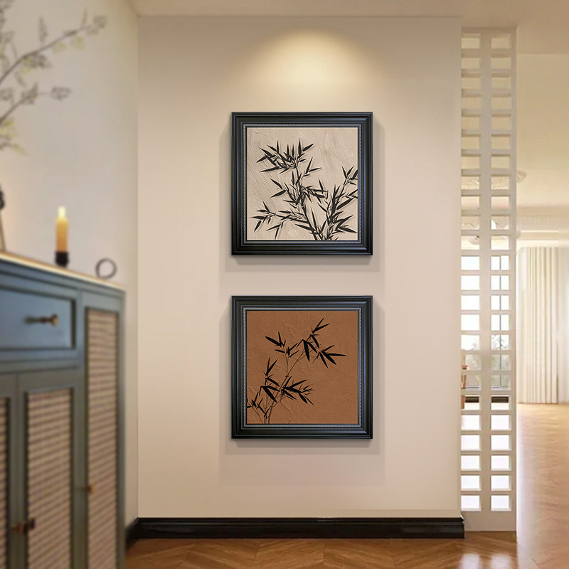 中古风玄关装饰画进门复古饭厅餐桌背景墙挂画美式客厅画花卉壁画 - 图2