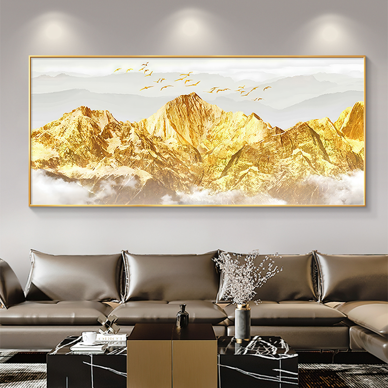 日照金山客厅装饰画轻奢高级感沙发背景墙挂画背有靠山手绘油画