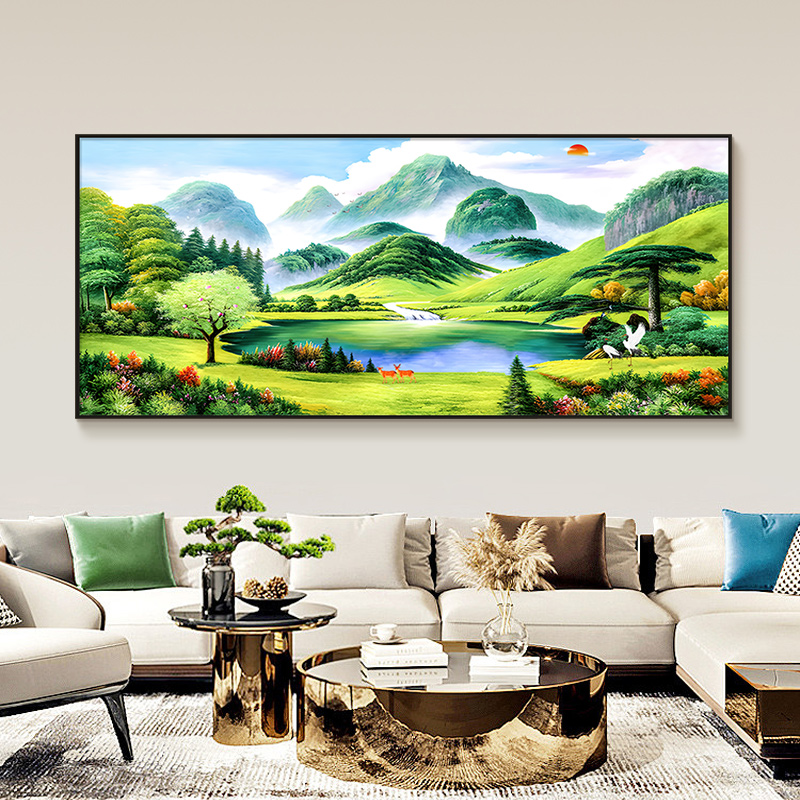 聚宝盆山水画客厅挂画沙发背景墙装饰画招财风景手绘油画大气壁画