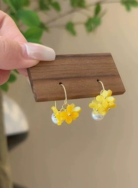 森系甜美黄色桂花流苏耳环超仙夏日穿搭出片配饰复古百搭显瘦耳坠