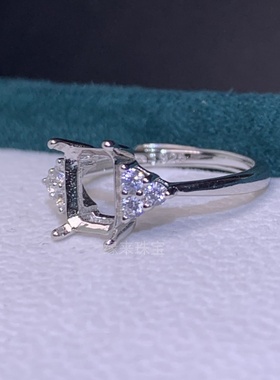 长方多尺寸精工镶钻S925纯银戒托活口女戒未镶嵌复古豪华简约戒托