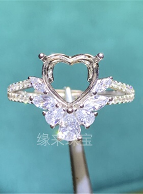 S925纯银6*6-8*8活口女戒心精工镶钻未镶嵌精工镶钻复古豪华戒托