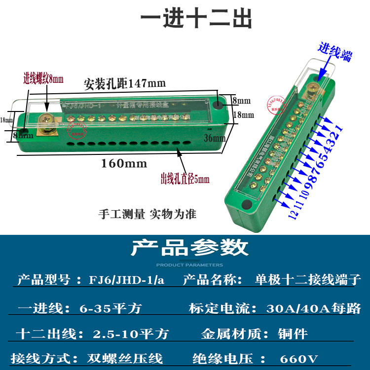 一进十六出接线盒电表箱电线零地线分线端子1进12/14出接线铜地排 - 图1