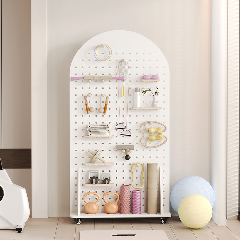 Double-sided, no-punch hole-board floor-standing shelf