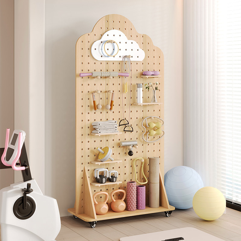 Double-sided, no-punch hole-board floor-standing shelf