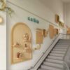 Kindergarten school classroom environmentally friendly floor-to-ceiling hole board custom-made solid wood cartoon shelf style wall storage partition