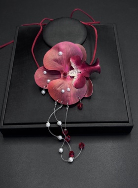 欧美夸张蝴蝶兰项链小众设计长款大花卉项圈气质时尚项饰女R30810