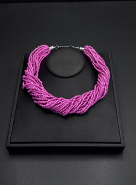 vintage中古玫红色琉璃多层层意大利风扭扭链子项链R30806