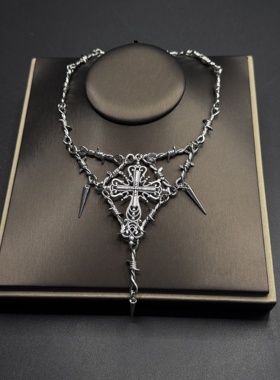 Vintage古著欧美十字架吊坠锁骨链轻奢冷淡风项链配饰B7713