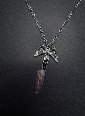 Vintage古着蝴蝶结小刀y2k千禧辣妹哥特风暗黑系项链 H122317