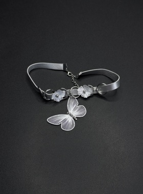 ~甜酷风皮革蝴蝶项链女款气质花朵choker个性项圈R30616