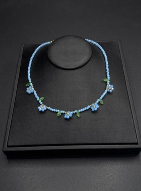小清新蓝色花朵小众设计度假风甜美高颜值百搭锁骨链R30801