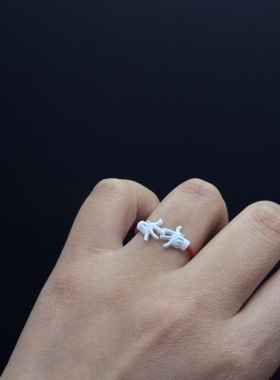 搞怪米奇可爱白色小手套戒指独特小众食指戒设计感卡通尾戒P11155