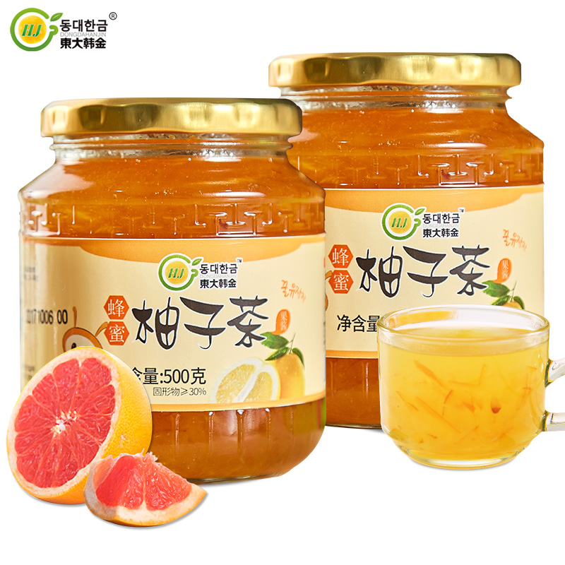东大韩金旗舰店东大韩金蜂蜜柚子茶500gX2瓶 韩式水果茶酱冲饮品奶茶自制原料0