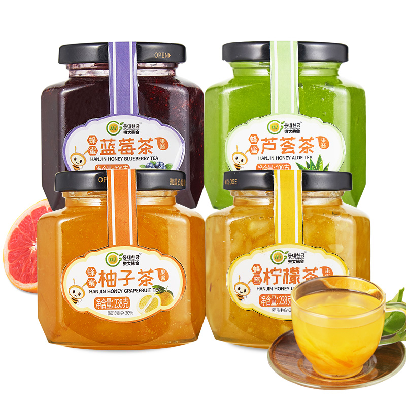东大韩金旗舰店东大韩金蜂蜜柚子茶柠檬百香果茶芦荟茶238g*4瓶冲泡果味茶酱饮品3