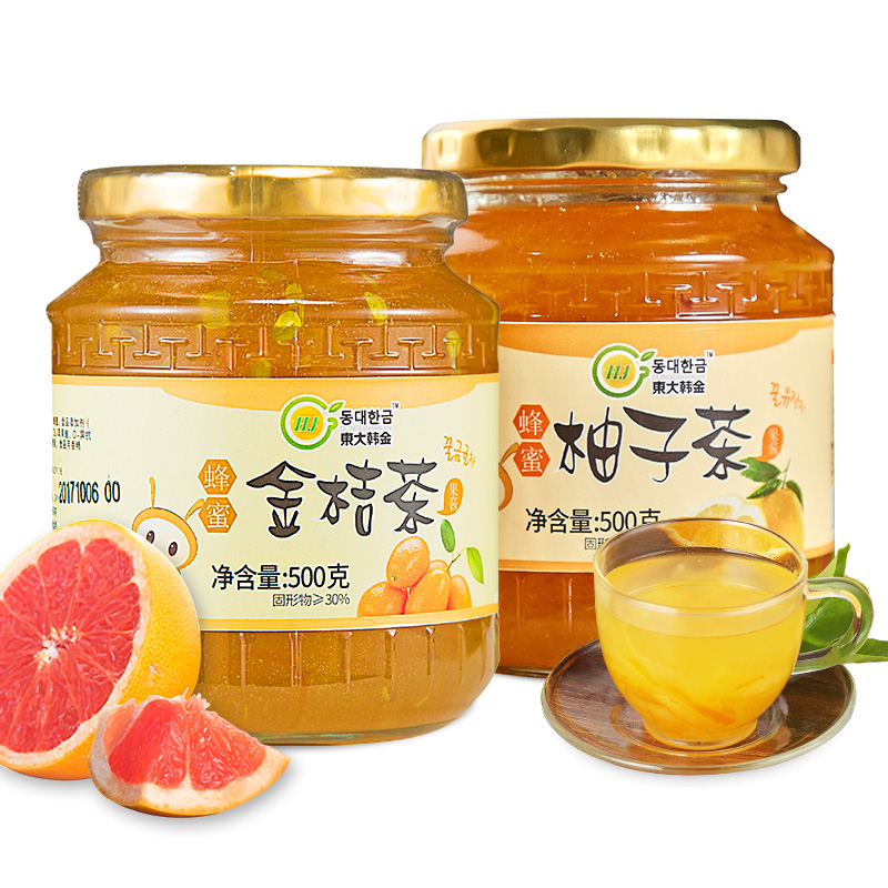 东大韩金旗舰店东大韩金蜂蜜柚子茶500g+金桔茶500g 水果酱茶浆冲调饮品奶茶原料3