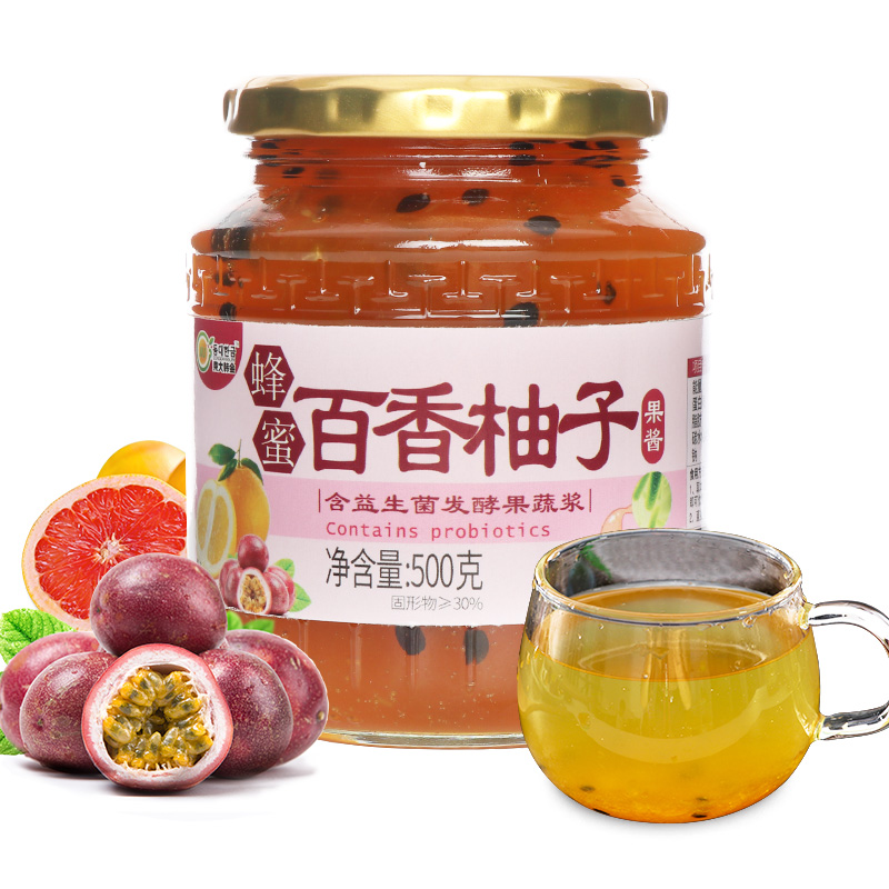 东大韩金旗舰店东大韩金蜂蜜百香柚子茶柠檬茶500g 益生菌发酵水果茶酱泡水饮品0