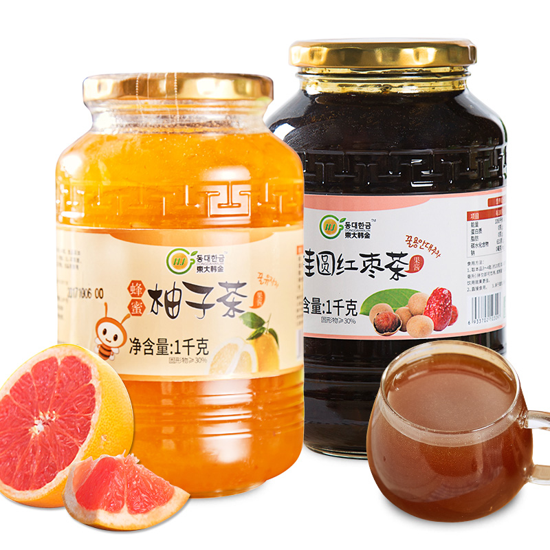 东大韩金旗舰店东大韩金蜂蜜柚子茶桂圆红枣茶1kg*2蜂蜜水果茶自制泡水喝冲饮品3