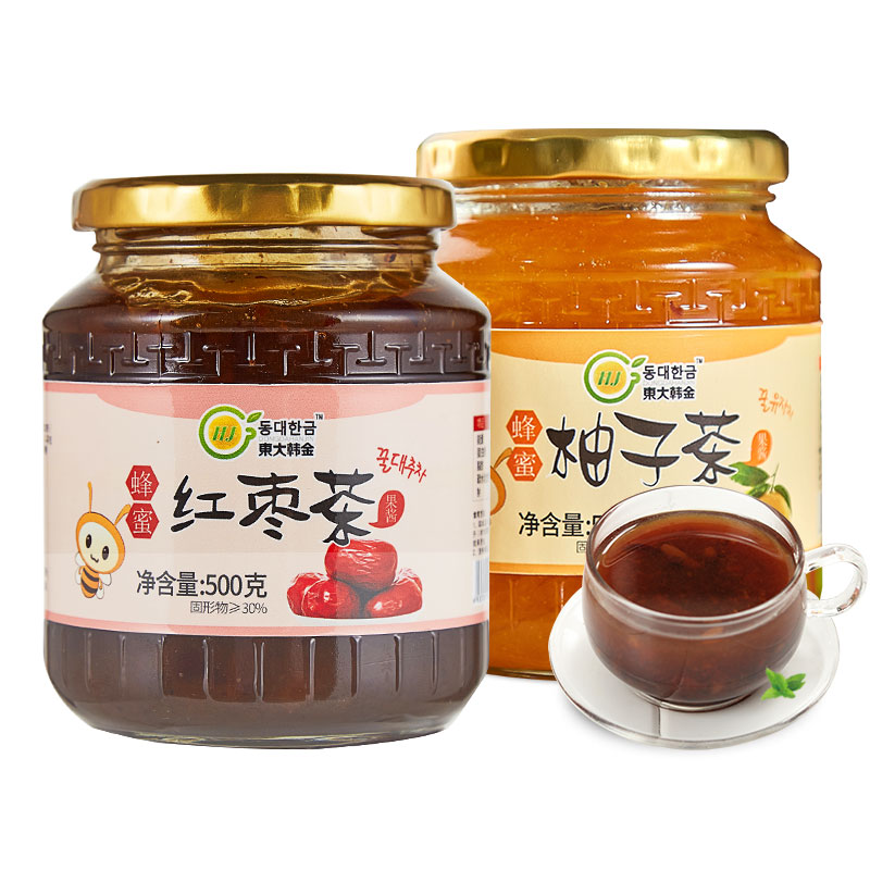 东大韩金旗舰店东大韩金蜂蜜柚子茶500g+红枣茶500g 韩式水果茶大枣茶酱冲饮品3