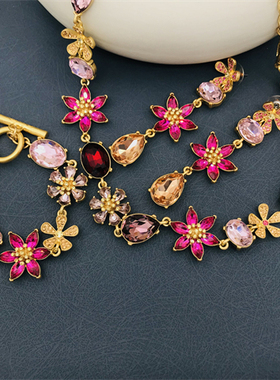 oscar彩色水晶花朵项链