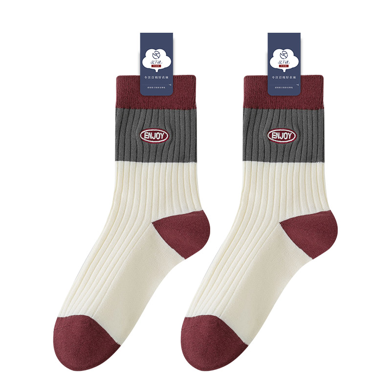 秋冬安哥拉红袜子女士中筒春秋棉袜100%纯棉运动防臭抗菌吸汗长袜 - 图3