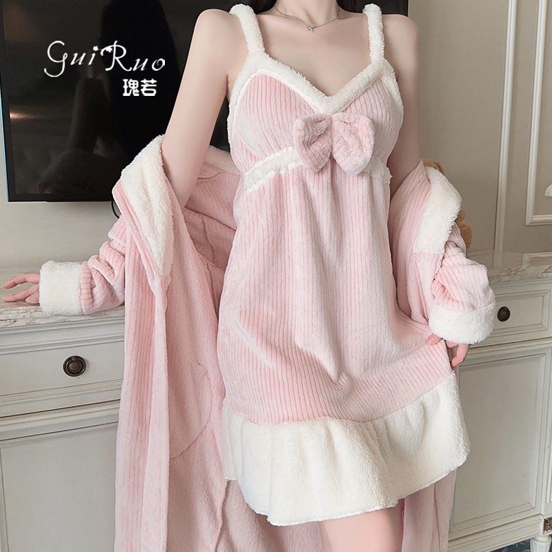 瑰若性感低胸保暖丝绒内衣甜美诱惑女睡裙系带外袍家居套装RB004,淘宝优惠券,粉丝福利购,淘宝优惠卷