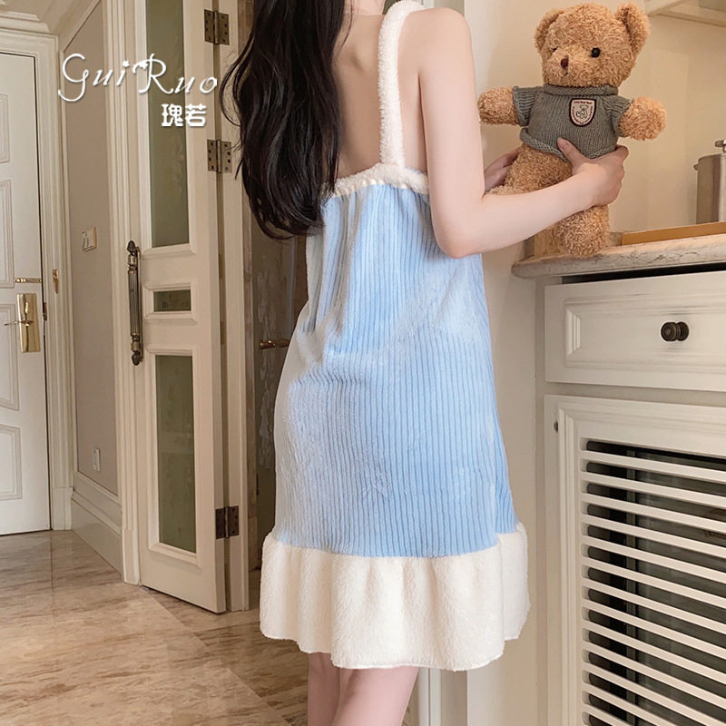 瑰若性感低胸保暖丝绒内衣甜美诱惑女睡裙系带外袍家居套装RB004,淘宝优惠券,粉丝福利购,淘宝优惠卷