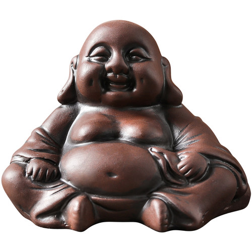紫砂小号迷你弥勒佛小和尚笑面佛弥陀发财小佛像可养茶宠雕塑摆件 - 图3