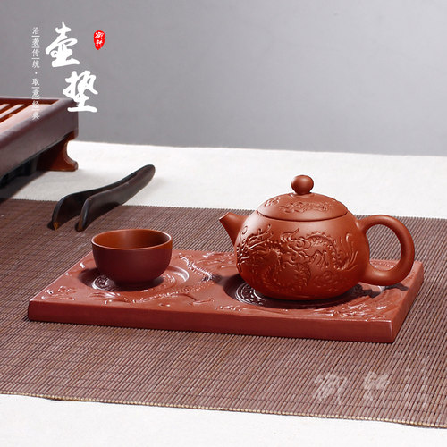宜兴原矿紫砂紫泥壶垫双龙龙纹壶托仿古底盘养壶盘壶底座功夫茶具 - 图1
