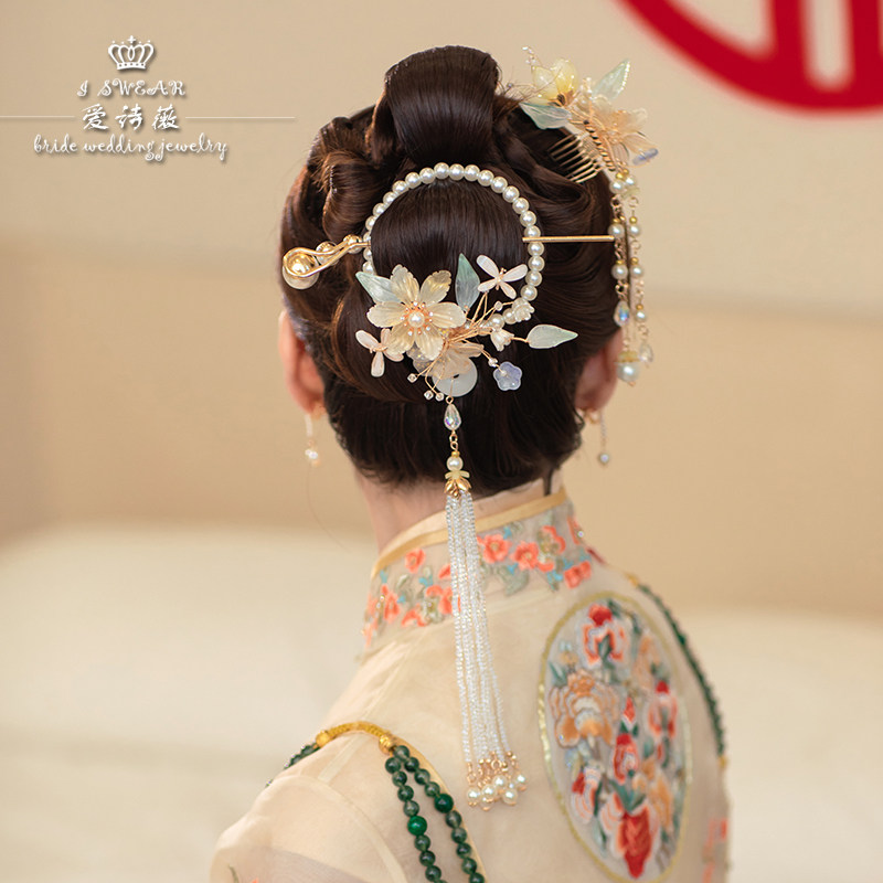 爱诗薇中式复古人工玉石水晶汉服簪子发饰古典龙凤褂新娘古装头饰_虎窝淘