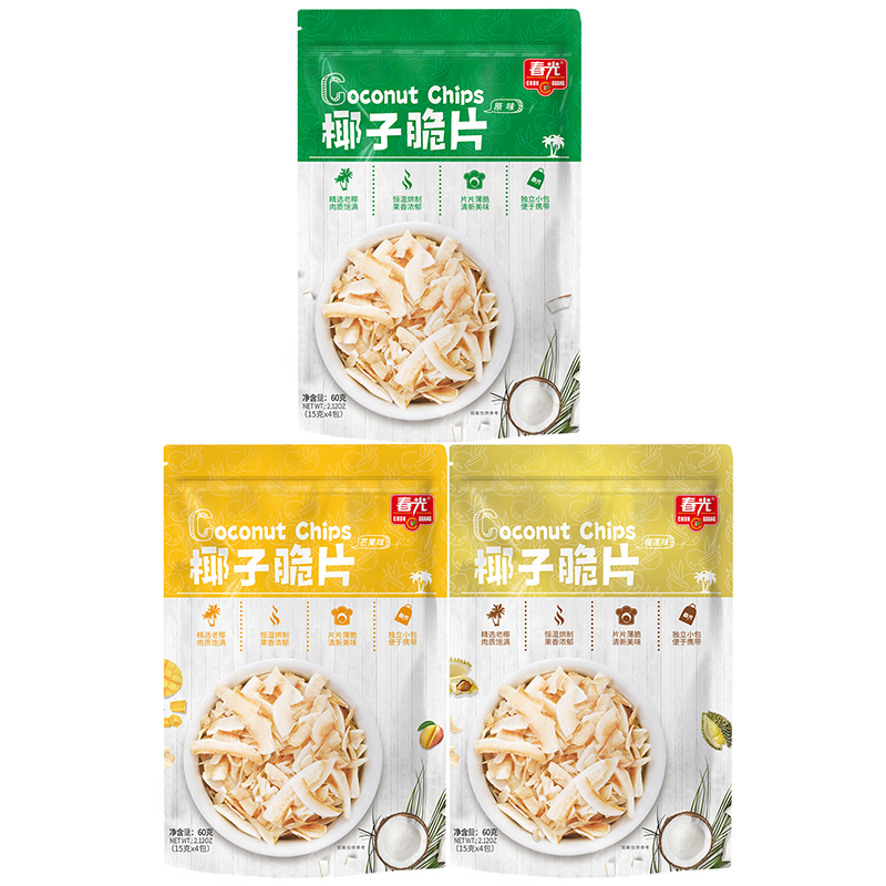 春光食品海南特产椰子片60g*3烘烤椰子肉片果干休闲零食独立包装 - 图0