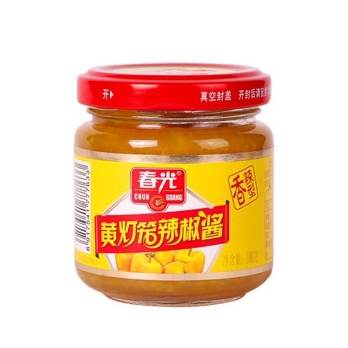 春光食品 海南特产 调味 100g黄灯笼辣椒酱 香辣 玻璃瓶装 - 图0