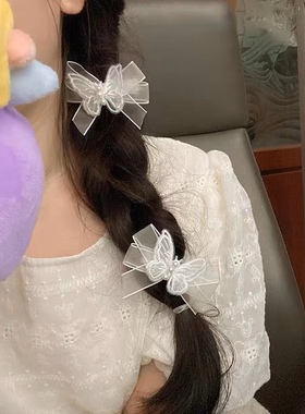 超仙少女网纱珍珠蝴蝶结发夹