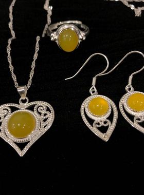 990足银吊坠流苏长耳环蒙族戒指