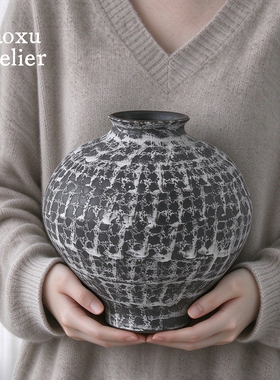 法式中古风复古景德镇陶瓷陶罐大花瓶客厅插花花器轻奢高级感摆件