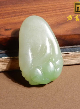 亮眼方言和田玉青海料老坑带翠浓郁少见细腻无结构佛公吊坠件s11