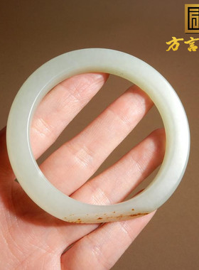 新疆洒金皮高脂白玉籽料54mm手镯