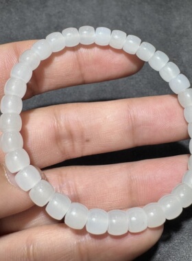 美哭了方言和田玉老坑青海料高冰高白无结构6mm老型珠手串手链S
