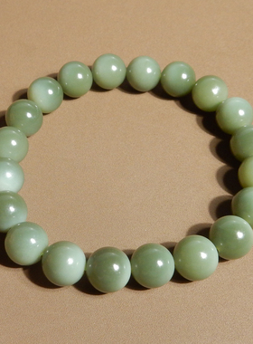 方言和田玉细腻沙枣青豆青色籽料白皮聚宝盆卡10mm圆珠手串手链A6