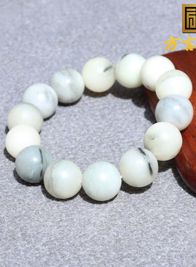 重量级方言和田玉收藏级新疆聚墨青花籽料卡15mm圆珠手串手链O8