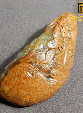 方言珍品和田玉精品新疆老熟黄沁大开门籽料雕刻武圣关羽把件R1