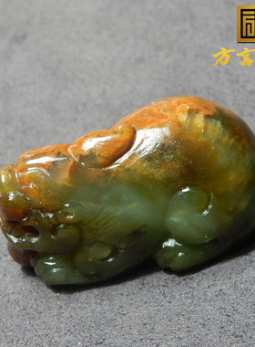 方言和田玉精品级佩戴细腻新疆细腻黄沁皮碧玉籽料瑞兽貔貅吊坠R1