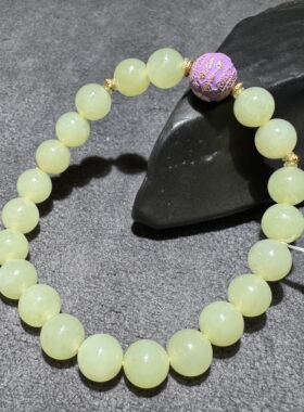 方言新疆和田玉老坑且末黄口温润细腻卡8圆珠银饰五条经手串S6