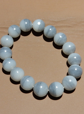 意境一线天青花籽料圆珠14mm手链