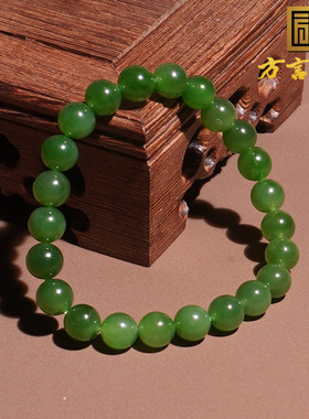 和田玉俄罗斯细润正阳绿碧玉手串