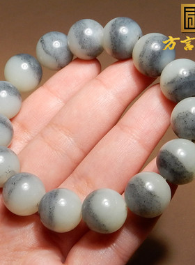 方言黑白分明一线天14mm圆珠手串