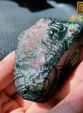 爆火方言和田玉新疆塔县细腻枫叶红沁皮塔青籽料锦灰堆手把件A5