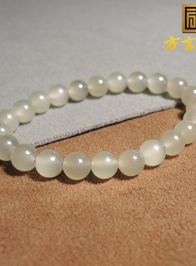 方言和田玉佩戴青海老坑料高冰起荧光烟灰色卡8mm精美圆珠手串R3